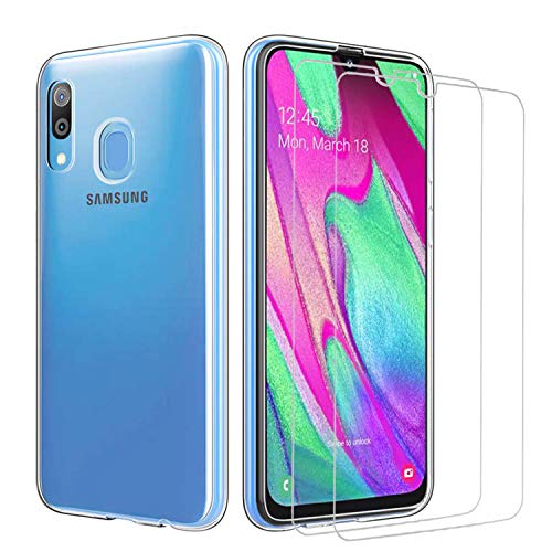 iLiebe Samsung Galaxy A40 Hülle + Schutzfolie,[1 Hülle + 2 Schutzfolie] Schutzhülle Handyhülle Kratzfeste Soft TPU Bumper Case Cover,[2 Pack] 9H Schutzfolie Hartglas Glas für Samsung Galaxy A40 von iLieber