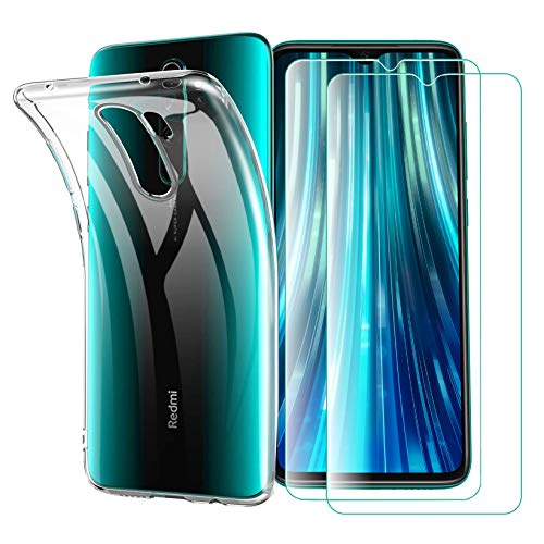 iLieber Redmi Note 8 Pro Hülle, [2 Schutzfolie + Hülle] Schutzhülle TPU Silikon Case Cover Tasche Schale Weiche Transparent Crystal mit Tempered Glass Screen Protector für Xiaomi Redmi Note 8 Pro von iLieber