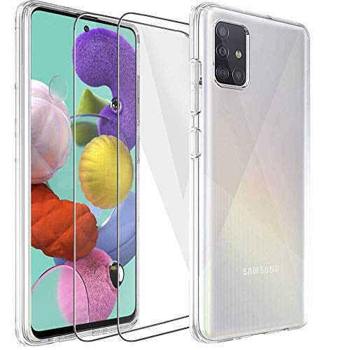 iLieber Samsung Galaxy A51 Hülle Panzerglas 1 Handyhülle 2 Displayschutzfolie Schutzhülle TPU Silikon Case Cover Schale Transparent Crystal für Samsung Galaxy A51 von iLieber