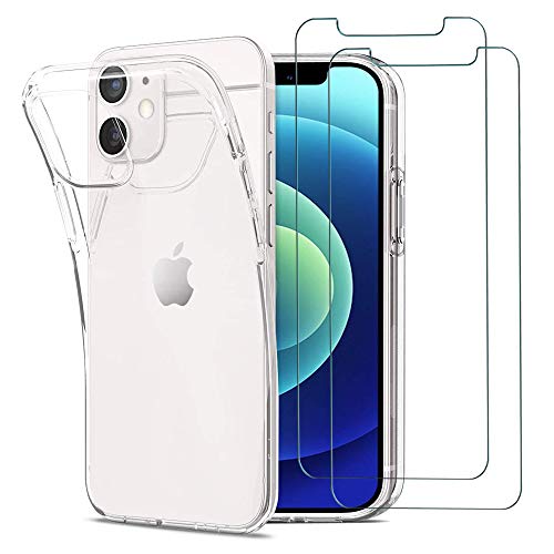 iLieber iPhone 12 Mini Hülle Panzerglas, [1 Handyhülle 2 Schutzfolie] Schutzhülle [Ultra Dünn] Folie Glas 9H Panzerglasfolie TPU Silikon Case CoverTasche Schale Transparent Crystal für iPhone 12 Mini von iLieber