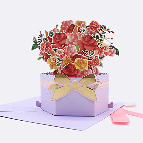 iLovepaper Pop-Up Blumenkarte, 3D Blumenkarte für Sie, Frauen, Frau, Mutter (Geburtstagskarte, Pop-Up Grußkarte, Gute Besserung), Popup Glückwunschkarte mit Umschlag Blumenstrauß - Violett von iLovepaper