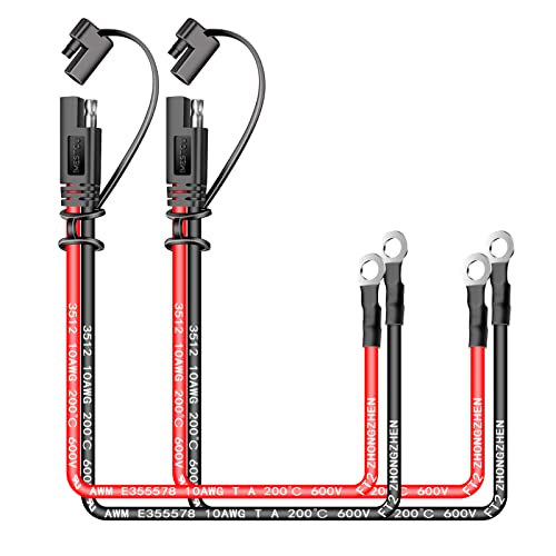 iMESTOU 10AWG SAE Kabel 2 Pin Quick Disconnect Stecker zu O Ring Terminal Kabelbaum 1 Fuß Verlängerung Ladekabel SAE-Stecker für 12V/24V Motorrad, ATV, Rasenmäher, LKW(2PCS) von iMESTOU