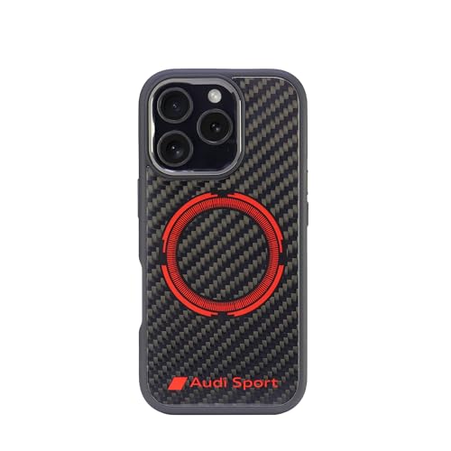 iMOBO Design für iPhone 16/16 Pro/16 Pro Max, Audi Sport, offizielles Lizenzprodukt, RSQ D5 Geunie Kohlefaser-Rückschale (kompatibel mit MagSafe) (16 Pro 6,3 Zoll), Schwarz von iMOBO
