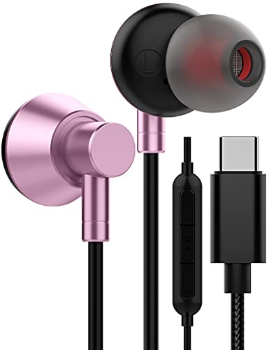 USB-C-Kopfhörer, USB-Typ-C-Kopfhörer, Stereo-In-Ear-Ohrhörer, Hi-Fi-Digital, Headsets mit Mikrofon und Fernbedienung für Samsung Galaxy S21 + Ultra/S20 FE/OnePlus 9 Plus 9 Pro/9/8 T,Rosa von iMangoo