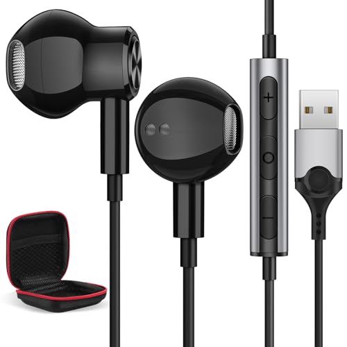 USB In Ear PC Headset mit Kabel 2.3M für PS4 PS5,Magnetisch USB Headset in Ear USB Kopfhörer Computer Headset mit Lautstärkeregler Gaming Headset mit Mikrofon für PC Laptop Desktop Skype Office Live von iMangoo