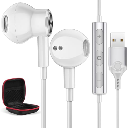 USB In Ear PC Headset mit Kabel 2.3M für PS 4 5, Magnetisch USB Headset in Ear USB Kopfhörer Computer Headset mit Lautstärkeregler Gaming Headset mit Mikrofon für PC Laptop Desktop Skype Office Live von iMangoo