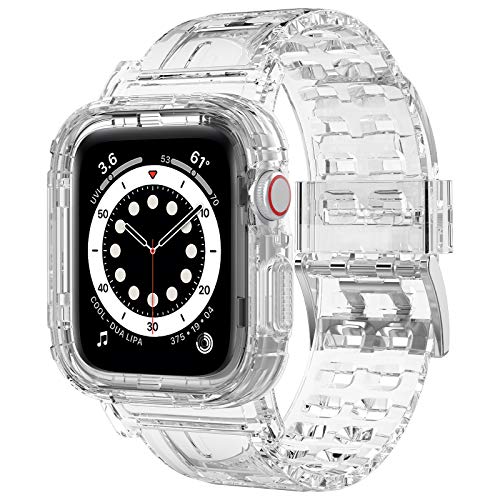 iMangoo Kompatibel mit Apple Watch Armband 38mm 40mm 41mm,Transparent Robuste Bumper Sport Crystal Soft TPU Bumper iWatch Band Strap Ersatzband für Apple Watch Series 8 7 6 5 4 3 2 SE 38mm 40mm 41mm von iMangoo