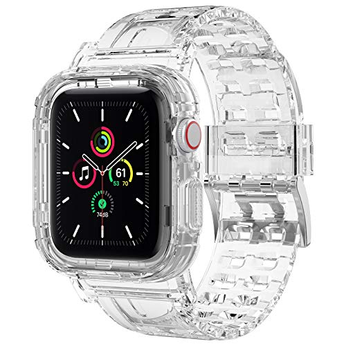 iMangoo Kompatibel mit Apple Watch Armband 42mm 44mm 45mm,Clear Robuste Bumper Sport Crystal Soft TPU iWatch Strap Ersatzband für Apple Watch Series 8 7 6 5 4 3 2 SE 42mm 44mm 45mm von iMangoo