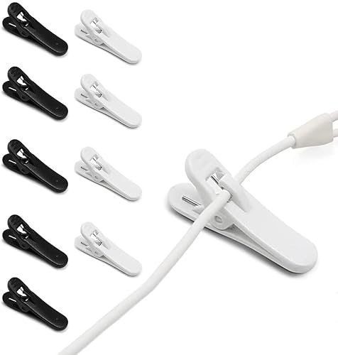iMangoo Kopfhörer Kabel Clips, 10 Stück Kopfhörer Headset Kabelclip Halter Halterungs Kleidungscli Befestigungsmikrofon Kopfhörer Draht für Montage Laufwandern Training Workout Weiß & Schwarz von iMangoo