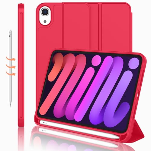 iMieet Schutzhülle für iPad Mini 6 (8,3 Zoll, Modell 2021), iPad Mini 6. Generation mit Stifthalter [unterstützt iPad 2. Bleistift-Lade/Paar], dreifach faltbarer Ständer, Smart-Hülle mit weicher von iMieet