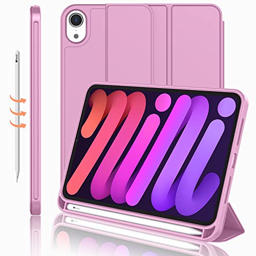 iMieet Schutzhülle für iPad Mini 7 2024 (A17 Pro), Schutzhülle für iPad Mini 6 (8,3 Zoll, Modell 2021), iPad Mini 7./6. Generation mit Stifthalter, dreifach gefaltete Smart-Hülle mit TPU-Rückseite von iMieet