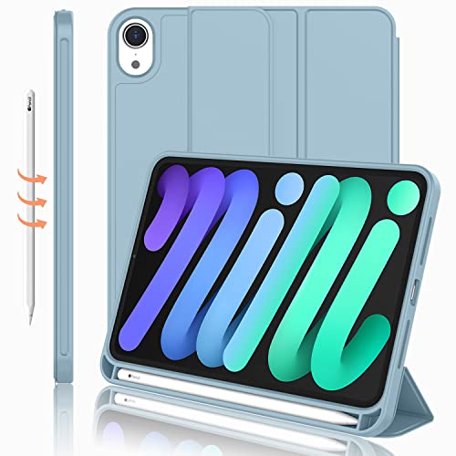 iMieet Schutzhülle für iPad Mini6, 20.3 cm (8.3 Zoll) 2021 (6. Generation) mit Stifthalter, dreifach faltbarer Ständer mit weicher TPU-Rückseite, automatischer Wake/Sleep-/Ladefunktion (hellblau) von iMieet