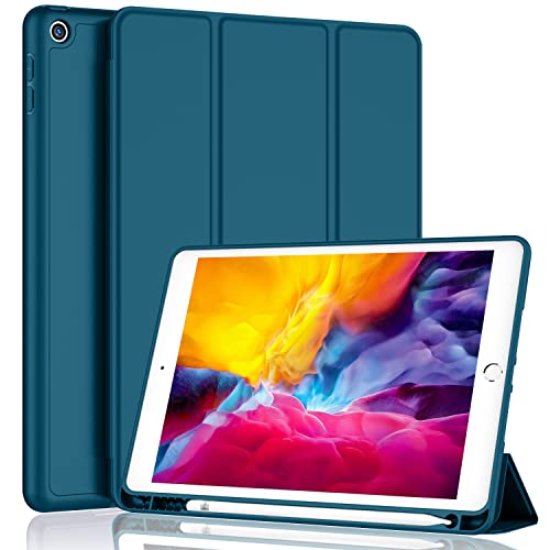 iMieet iPad 9.7 Hülle (Modell 2018/2017, 6. / 5. Generation), Smart Cover mit Stifthalter und weicher Babyhaut Silikon Rückseite und Ganzkörperschutz, automatische Wake-/Sleep-Abdeckung (Blaugrün) von iMieet