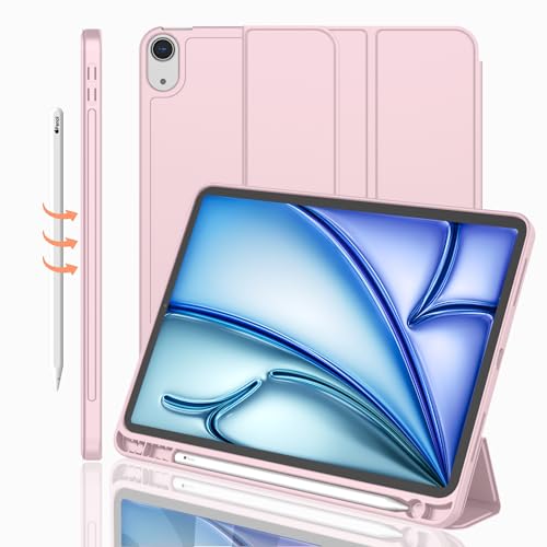 iMieet iPad Air 4. Generation 2020, iPad 10,9 Zoll 2020 mit Stifthalter, unterstützt Touch-ID und iPad 2. Bleistift Aufladung/Paar), dreifach faltbar, mit weicher TPU-Rückseite (Pink) von iMieet