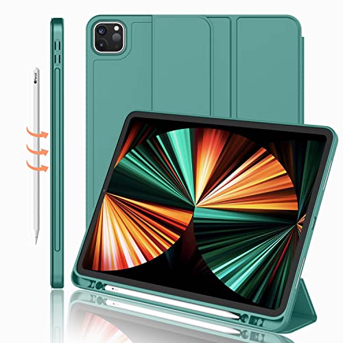 iMieet iPad Pro 12.9 Hülle 2022 (6. Generation)/2021 (5. Generation) mit Stifthalter [unterstützt iPad 2. Pencil Laden/Paar], dreifach gefalteter Ständer Smart Case mit weicher TPU-Rückseite, von iMieet