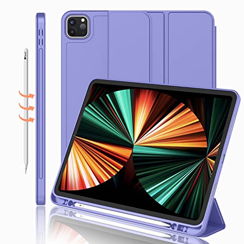 iMieet iPad Pro 12.9 Hülle 2022 (6. Generation)/2021 (5. Generation) mit Stifthalter [unterstützt iPad 2. Pencil Laden/Paar], dreifach gefalteter Ständer Smart Case mit weicher TPU-Rückseite, von iMieet