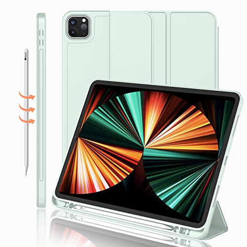iMieet iPad Pro 12.9 Hülle 2022 (6. Generation)/2021 (5. Generation) mit Stifthalter [unterstützt iPad 2. Pencil Laden/Paar], dreifach gefalteter Ständer Smart Case mit weicher TPU-Rückseite, von iMieet