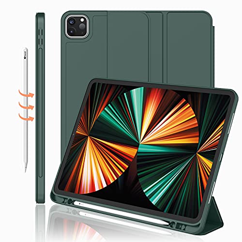 iMieet iPad Pro 12.9 Hülle 2022 (6. Generation)2021 (5. Generation) mit Stifthalter [unterstützt iPad 2. BleistiftladungPaar], dreifach faltbarer Ständer mit weicher TPURückseite, automatisches von iMieet