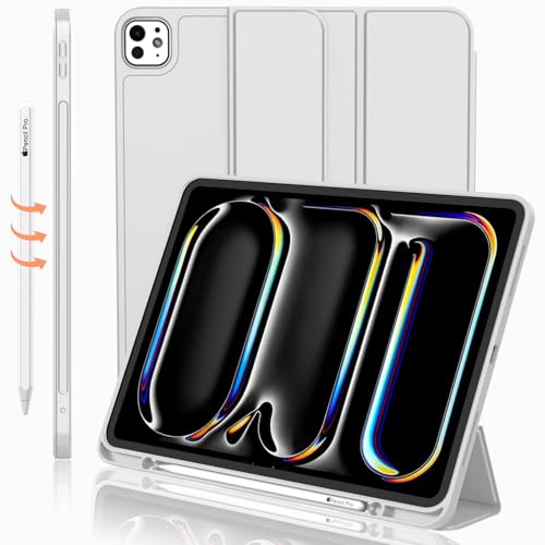 iMieet iPad Pro 13 Zoll Hülle M4 (2024) mit Stifthalter, Trifold Stand Smart Case mit weicher TPU-Rückseite, Auto Wake/Sleep (Hellgrau) von iMieet