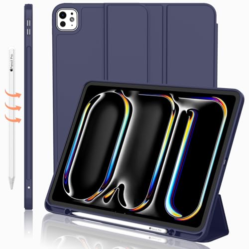 iMieet iPad Pro 13 Zoll Hülle M4 (2024) mit Stifthalter, [unterstützt Pencil Pro und Pencil (USB-C), dreifach faltbarer Ständer, Smart Case mit weicher TPU-Rückseite, automatische Wake/Sleep-Funktion von iMieet