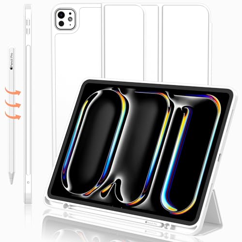 iMieet iPad Pro 13 Zoll Hülle M4 (2024) mit Stifthalter, [unterstützt Pencil Pro und Pencil (USB-C), dreifach faltbarer Ständer, Smart Case mit weicher TPU-Rückseite, automatische Wake/Sleep-Funktion von iMieet