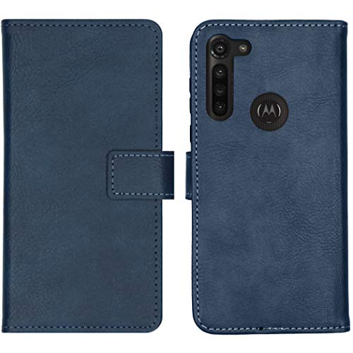 iMoshion Bookcase Hülle kompatibel mit Motorola Moto G8 Power– Luxuriöse Handyhülle – Handytasche in Dunkelblau [Mit Ständer, Platz für 3 Karten, Magnetverschluss] von iMoshion