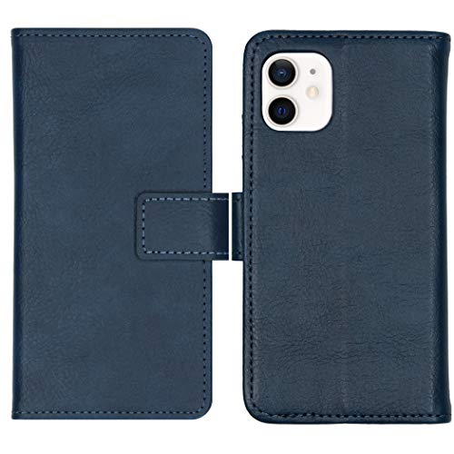 iMoshion Bookcase Hülle kompatibel mit iPhone 12 Mini– Luxuriöse Handyhülle – Handytasche in Dunkelblau [Mit Ständer, Platz für 3 Karten, Magnetverschluss] von iMoshion
