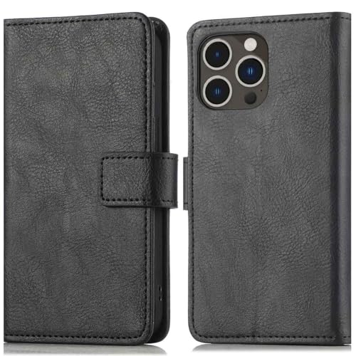 iMoshion Bookcase Hülle kompatibel mit iPhone 14 Pro Max– Luxuriöse Handyhülle – Handytasche in Schwarz [Mit Ständer, Platz für 3 Karten, Magnetverschluss] von iMoshion
