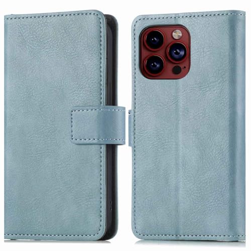 iMoshion Bookcase Hülle kompatibel mit iPhone 15 Pro Max– Luxuriöse Handyhülle – Handytasche in Hellblau [Mit Ständer, Platz für 3 Karten, Magnetverschluss] von iMoshion