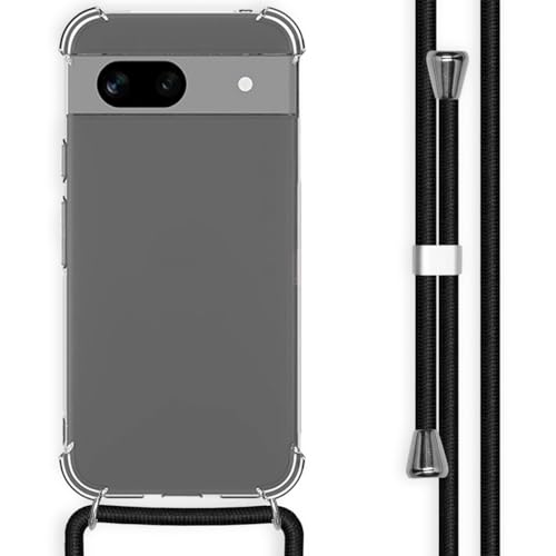 iMoshion kompatibel mit Google Pixel 8a Handykette – Hülle mit Band zum Umhängen – Transparent Case Handyhülle mit Kette in Schwarz – Kanten- und Eckenschutz aus Silikon von iMoshion