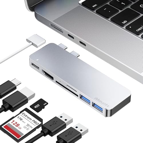 iMounts USB-c hub geschikt voor MacBook Air/Pro, HDMI, Thunderbolt, USB3.0, SD-Reader voor MacBook Air M2/M3, HDMI (Zilver) von iMounts