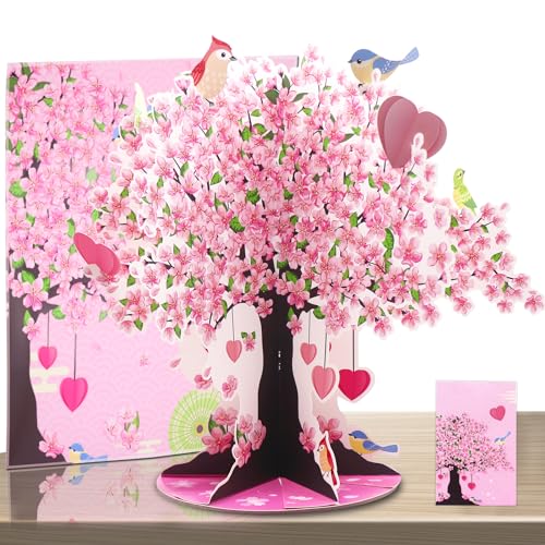 Pop-Up-Grußkarte mit 3D-Kirschblütenbaum, 30,5 cm, Pop-Up-Grußkarte mit Notizkarte und Umschlag, Baumdekoration für Frühling und Urlaub, Baumdekoration für Geburtstag, Dankeschön, Hochzeit, von iNFUN iNJOY