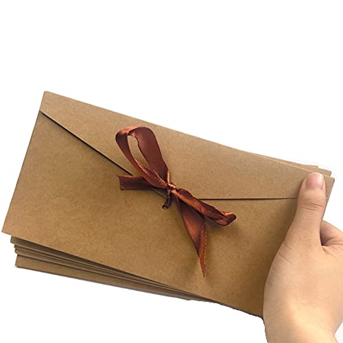 10 Stück Schöne Briefumschläge Umschläge mit Schleife Blanko Retro Kraftpapier-leere Festliche Postkarte Umschlag für Weihnachten Geburtstag Valentinstag Hochzeit Geschenk Karten von iNelihoo