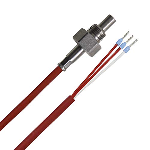 iOVEO 012EF01305 - PT100-3-Leiter Einschraubfühler G1/8“ Zoll Edelstahl mit Silikon-Leitung von iOVEO
