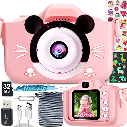 Kinder-Digitalkamera, Videokamera, 5,1 cm, IPS-Bildschirm, 1920P, Spielzeugkamera für Jungen und Mädchen, 32 GB TF-Karte, Kinderkamera (rosa) von iPatio