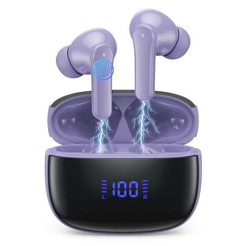 Bluetooth Kopfhörer, Kopfhörer Kabellos Bluetooth 5.3 In Ear Kopfhörer mit 4 ENC Noise Cancelling Mic, Kabellose Kopfhörer Tiefer Bass Wireless Earbuds 50Std, IP7 Wasserdicht Ohrhörer LED Anzeige-Lila von iPosible