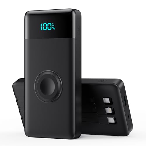 Powerbank 10800mAh mit 3 Integrierten Kabeln & Ladegerät für Apple Watch, 6-in-1 Power Bank PD 25W+QC4.0 USB C Schnelles Laden Externe Akkupack mit LED-Display für i-Watch/iPhone 16/15/14/Samsung etc. von iPosible