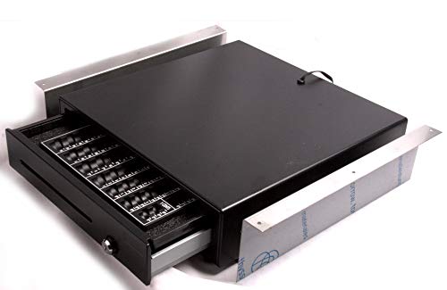 iQPOS Kassenlade IQCASH410CU mit Münzbrett und Montagehalterung, Schwarz, Metall, 410x415x100mm, 6,5kg, 4 Geldscheinfächer, Elektronisch und Mechanisch, Tragbar, Untertischhalterung von iQPOS