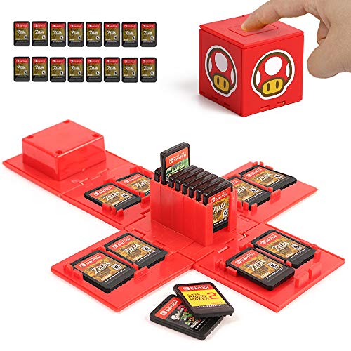 Etui Kompatibel Für Nintendo Switch - Passend für bis zu 16Nintendo Switch Spiele Aufbewahrungssystem Spielkarten Organizer Reisebox Hartschalen Set mit16 Slots Inserts (Pilz rot) von iQiin