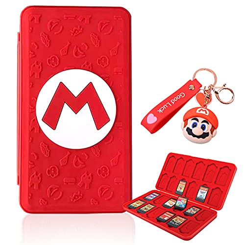 Switch Games Case Holder, Game Card Case für Nintendo Switch, 48 Slots Game Card Organizer (24 TF 24 Game Cards), 3D Relief Silikon Stoßfest Tragbare Spielkartenhalter Aufbewahrungstasche (M) von iQiin