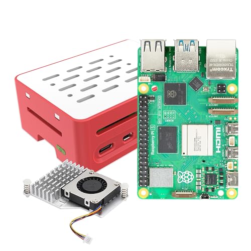 iRasptek Raspberry Pi 5 8GB RAM mit Rote und weiße Gehäuse und aktivem Kühler von iRasptek