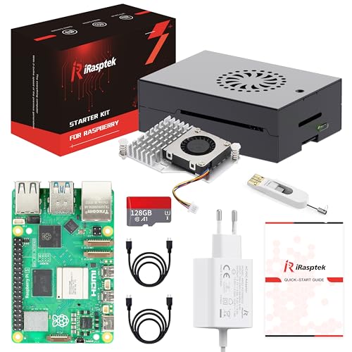 iRasptek Raspberry Pi 5 Starter Kit 8GB RAM -128GB Vorinstalliertes Raspberry Pi OS (Aluminium Gehäuse) von iRasptek