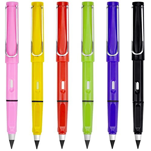 iRenXiao 6 Stück Ewiger Bleistift, Wiederverwendbar Tintenlose Bleistifte Ohne Anspitze, Tragbarer Bleistift mit Radiergummi für Business Signature, für Zuhause, Büro, Schule von iRenXiao