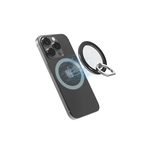 iRing Handyringhalterung Finger - Handyring Magsafe Kompatibel - 360-Grad-Drehung - 180-Grad-Neigungsfunktion - Rauchschwarz von iRing