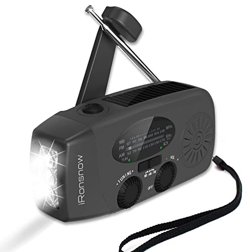 iRonsnow Notfall-Solarradio, Tragbare Kurbelradio mit LED-Taschenlampe, SOS-Alarm, AM/FM/WB Solar Wind Up Radio, Wiederaufladbare 2000mAh Powerbank USB-Ladegerät für Wandern, Camping iRonsnow Notfall-Solarradio, Tragbare Kurbelradio mit LED-Taschenlampe, SOS-Alarm, AM/FM/WB Solar Wind Up Radio, Wiederaufladbare 2000mAh Powerbank USB-Ladegerät für Wandern, Camping von iRonsnow