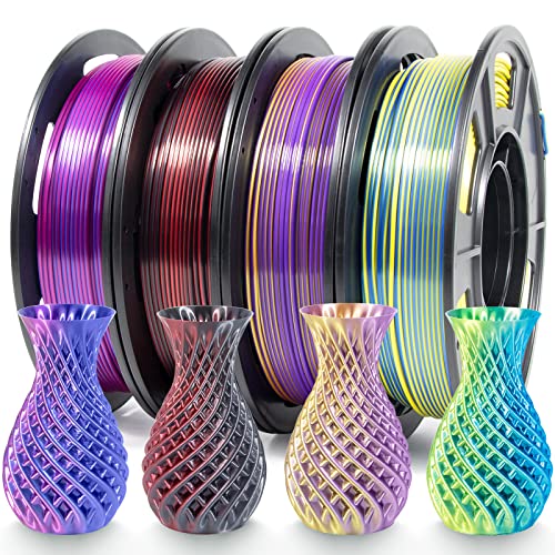 iSANMATE Dual Color Filament Set, Silk PLA Filament 1.75 Rosarot Blau/Dunkelblau Grün/Rot Schwarz/Goldenes Purpur Filament 1.75 PLA 250g x 4 Colours 3D Printer Filament Set von iSANMATE