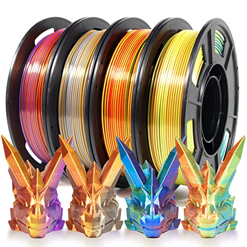 iSANMATE Mehrfarbig Filament 1.75 PLA, Tri-color Coextrusion Seiden Rainbow PLA Filament 1.75, Silk Metall 3D Drucker Filament Set 4 x 250g, Maßgenauigkeit +/- 0,02 mm von iSANMATE