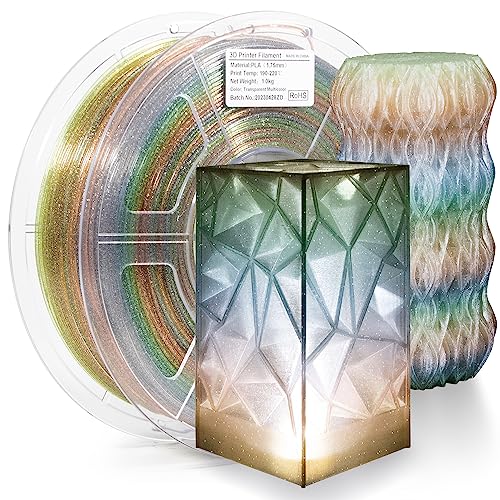 iSANMATE PLA Transparent 1.75mm, Transparent Glitzer Rainbow PLA Filament, Multicolor 3D Drucker Filament PLA 1KG Spule, Genauigkeit +/- 0.03 mm von iSANMATE