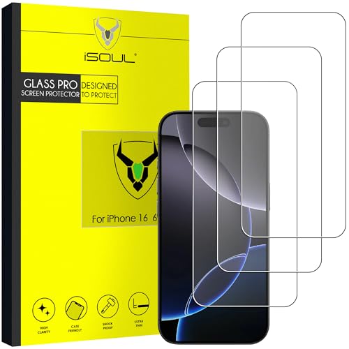 iSOUL 3 Pack 6,9 Zoll Schutzfolie für iPhone 16 Pro Max HD Transparent Panzerglas [Anti-Kratzen] [Anti-Fingerabdruck] 9H Vollständige Abdeckung Case Friendly Glasfolie Klar von iSOUL