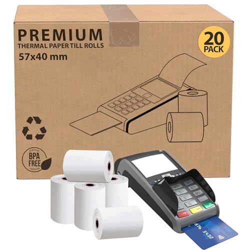 iSOUL Kassenrollen, 57 x 40 mm, 20 Stück, POS, PDQ Rollen, Thermo-Belegdrucker-Rollen für Kreditkartenautomaten, EPOS kompatibel mit Clover Flex Verifone Ingenico Paypoint iSOUL Kassenrollen, 57 x 40 mm, 20 Stück, POS, PDQ Rollen, Thermo-Belegdrucker-Rollen für Kreditkartenautomaten, EPOS kompatibel mit Clover Flex Verifone Ingenico Paypoint von iSOUL
